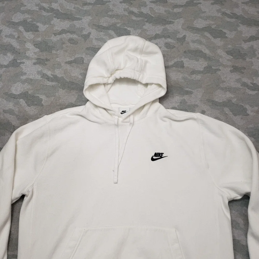 Nike‎ Sweatshirt Mens Large White Club Fleece Pullover Pockets Hooded